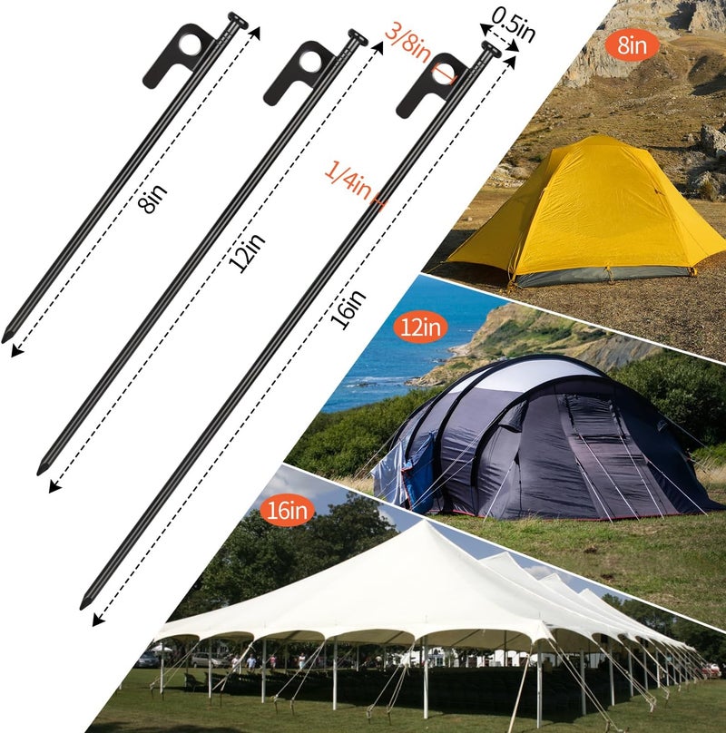 DkOvn 8 Pack Tent Stakes, 12in Heavy Duty Stakes with Storage Bag, Forged Steel Tent Pegs for Camping - Image 2